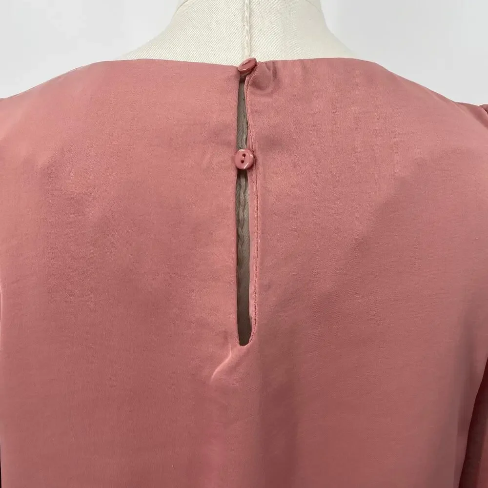 Tuckernuck Pomander Place Farah Blouse Long Puff Sleeve Satin Mauve Pink XS
